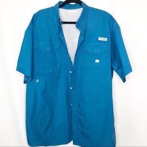 Teal columbia fishing shirt pfg size large blue